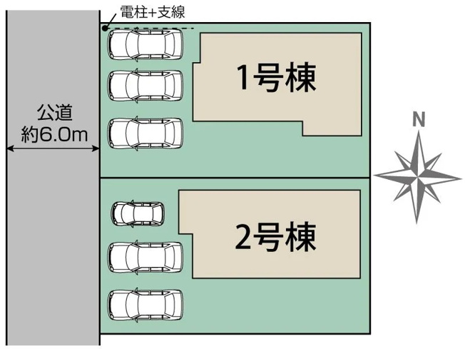 【区画図】 | 焼津市石津　新築戸建　2号棟 | ３台駐車可能！ゆったりスペースで駐車も楽ちん♪