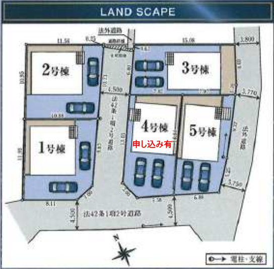 武蔵村山市中藤　新築5棟の区画図