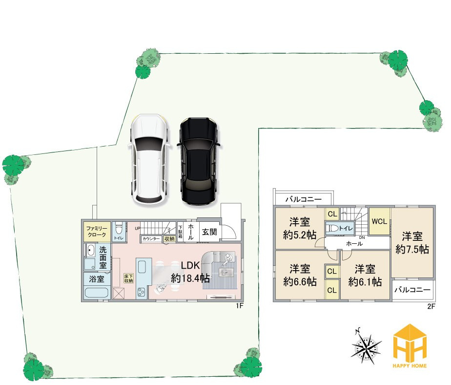 テラシエ花屋敷つつじガ丘新築一戸建て│4LDK+並列駐車2台可の間取り|※図面と現況に相違がある場合は現況を優先します。