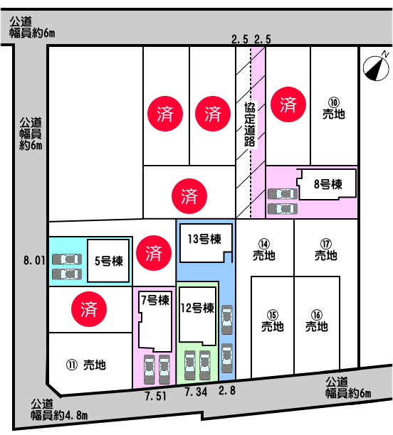 碧南市入船町の区画図|12号棟　並列駐車2台