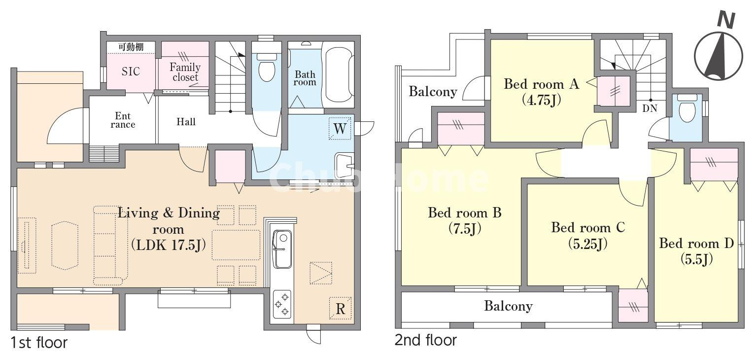 葛飾区西亀有2丁目新築分譲住宅の間取り|4LDK・シューズインクローゼット・カースペース2台