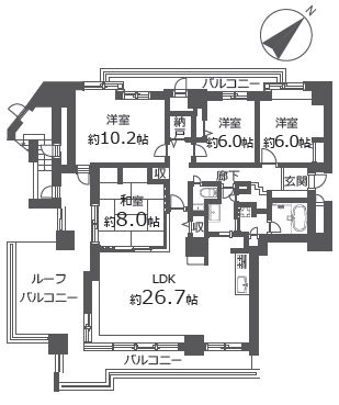【間取り】 | ラピスガーデン宮の森 | 4LDK・オートロック付き・トランクルーム有り・最上階・三面バルコニー陽当たり良好・ペット飼育1住戸2匹可