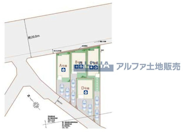 ~昭島田中町４棟現場~New Residential Subdivision　B号棟の区画図|【Quiet Comfort】
◆静けさとともに◆
外の喧騒を忘れさせる落ち着きが、日々に余白を生む。ここでの時間が、自然と笑顔を増やしていく。