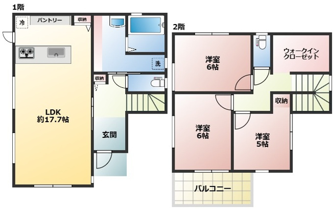 【間取り】 | 明石市大久保町大窪1826 | 17.7帖のゆとりあるLDKは、家族が自然と集まる心地良い空間です♪家族みんなで使えるファミリークロークもあり！