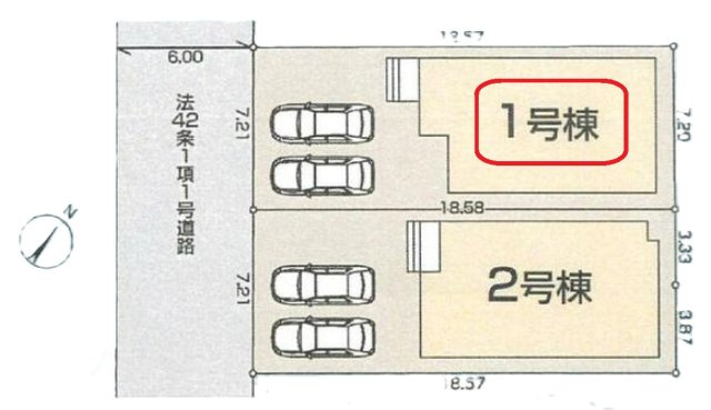 入間市久保稲荷5丁目・全2棟　新築一戸建　1号棟の区画図|【全2棟・1号棟】カースペース並列2台。