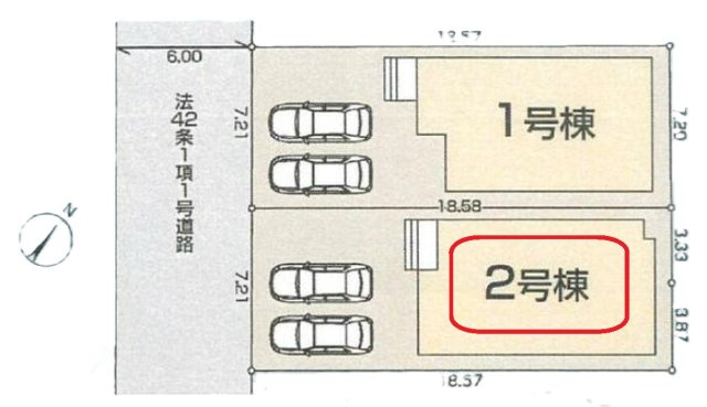 入間市久保稲荷5丁目・全2棟　新築一戸建　2号棟の区画図|【全2棟・2号棟】カースペース並列2台。