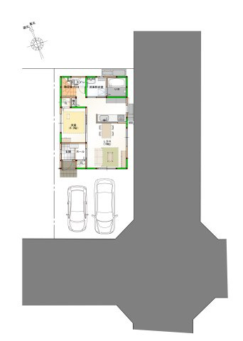 【南向き×角地】高知市朝倉建売⑯の区画図|駐車3台可能なカースペース付き♪※画像はイメージです。