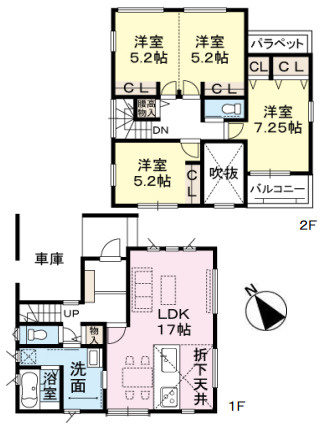 【間取り】 | 南区横手３丁目新築戸建て | １台分、屋根付き車庫スペース有り。