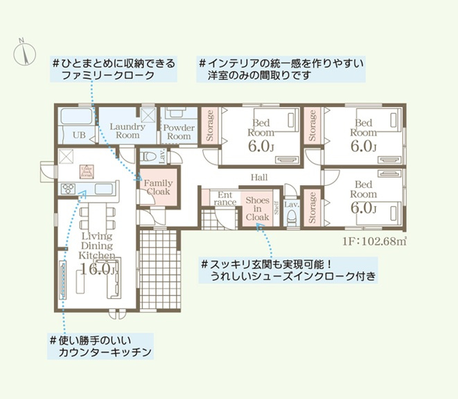 太田第2鳥山中町　2号棟　Livele Garden.Sの間取り|3LDKの平屋住宅！建物約31坪！全居室洋室6帖以上！