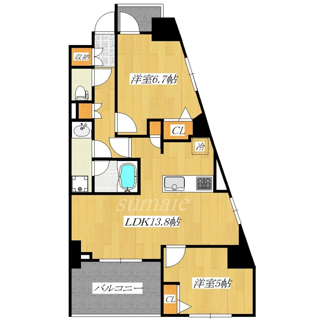 北区神谷１丁目の賃貸マンションの間取り|角部屋です♪