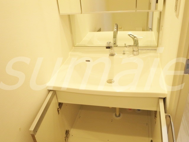 北区神谷１丁目の賃貸マンションの洗面所|女性に嬉しい鏡付き洗面台です☆