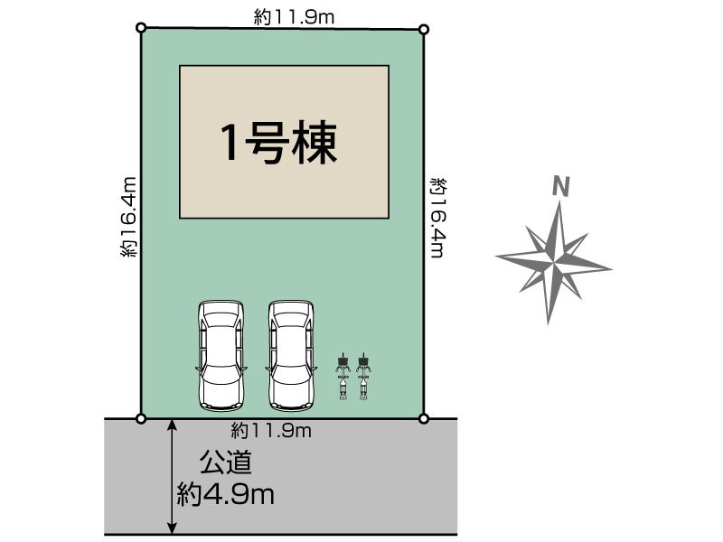 泉南市新家サングリーン新築住宅の区画図|南向き敷地。車３～４台駐車可