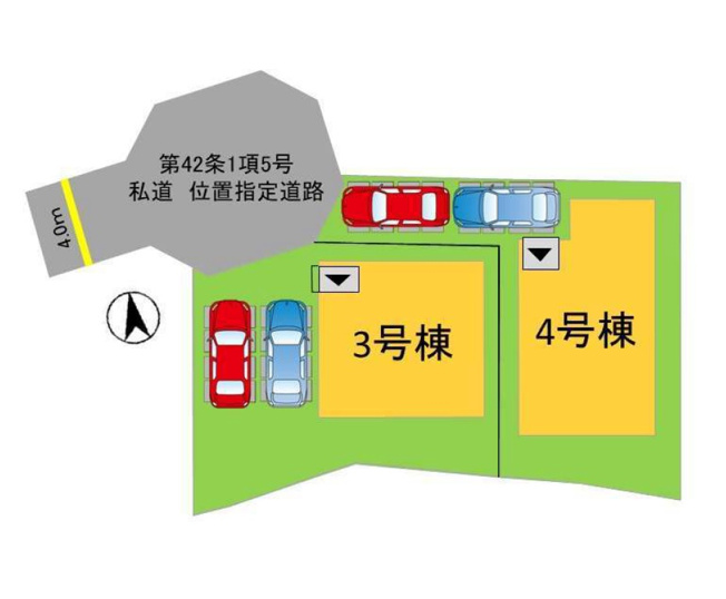 【区画図】 | 春日市弥生2丁目1期2期　4号棟（全6区画）【仲介手数料無料・0円】 | 区画図です。4号棟