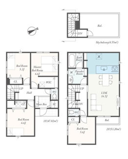 【間取り】 | 厚木市金田  3号棟 第2 | 2LDK+2S（洋室仕様）　屋上バルコニー+バルコニー　網戸標準仕様　シャッター5箇所付　Ｗロックタグキー　宅配BOX付機能門柱　食洗器・浄水器　浴室乾燥機　各部屋収納（WIC1箇所）LDK16.5帖