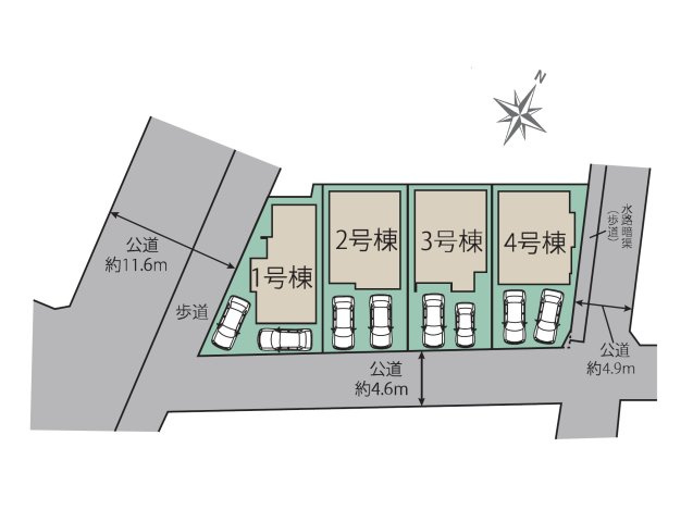福岡市南区弥永1丁目第1-4棟（4号棟）の区画図|配置図（4号棟）