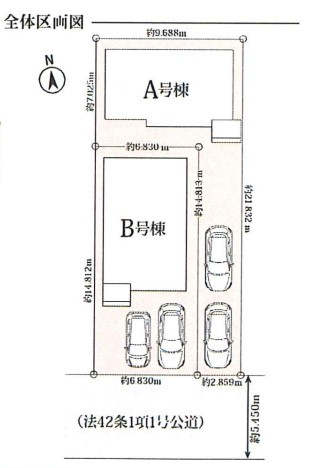 【同施工物件ご案内可能】名古屋市南区宝生町3丁目の区画図|全体区画数｜全2棟
◆駐車2台可能！(但し、車種による)
◎まずは、お気軽にお問い合わせください。現地を案内しながら周辺環境も見て頂けます。