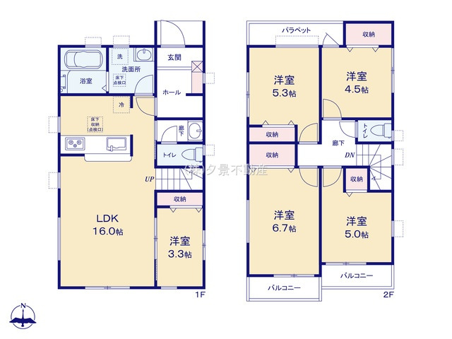 《仲介手数料無料》川越市かすみ野３丁目3-8新築一戸建てリーブルガーデンの間取り