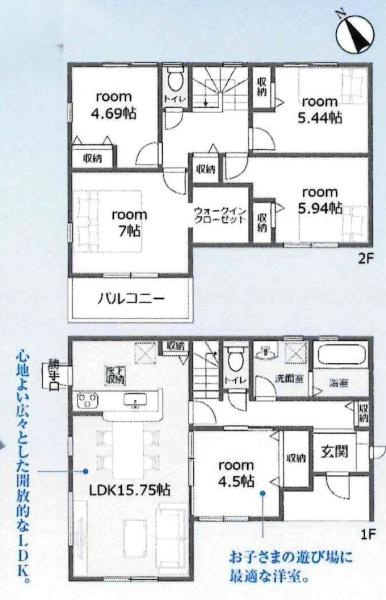 豊川伊奈町正庵第1期　全4棟・2号棟の間取り