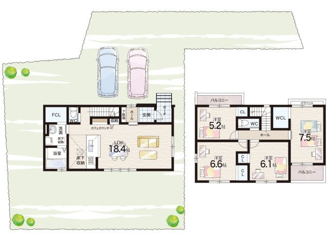 宝塚市花屋敷つつじガ丘　第1期　新築一戸建ての間取り|２号地
