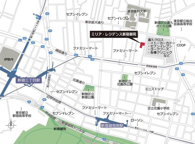 ミリアレジデンス新宿御苑の地図