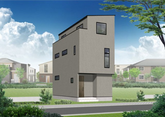 【外観パース】 | スタイリッシュな外観が目を引く、3LDK新築戸建て♪暮らしやすさとデザイン性を両立した住まいです！(完成予想図)