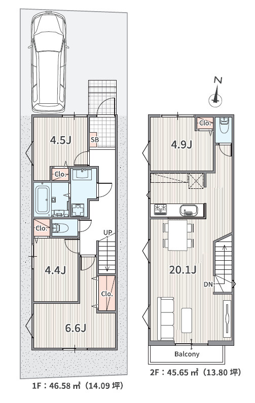 練馬区春日町4丁目　整形地×建築条件なし　限定2区画の参考プラン|1区画　4LDK+カースペース　敷地面積 93.85ｍ2　建物面積 92.23ｍ2　建物価格 1,630万円