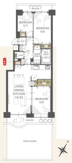 【間取り】 | パークシテイ金沢八景B棟 | 専有面積68.61㎡・専用庭付・3LDK
