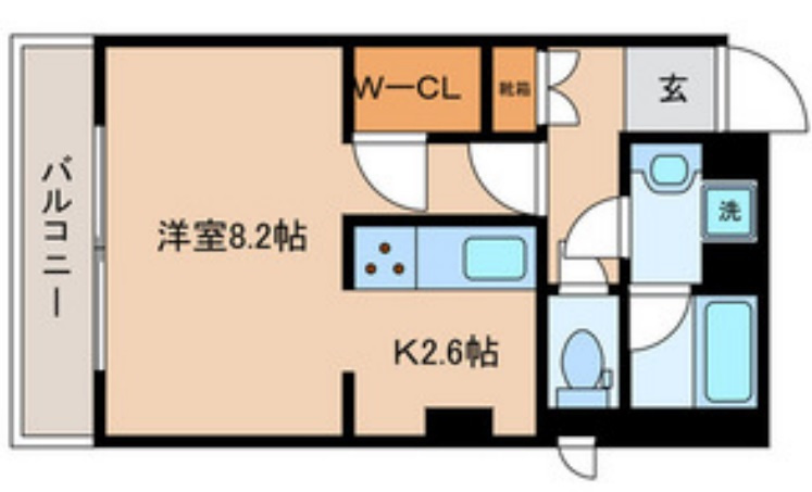 レジデンス新蒲田スクエアの間取り|1K洋室8.1帖バストイレ別独立洗面台ウォークインクローゼット付