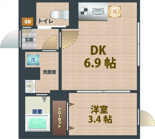【間取り】 | Sunflower Garden | 1DKのお部屋です。