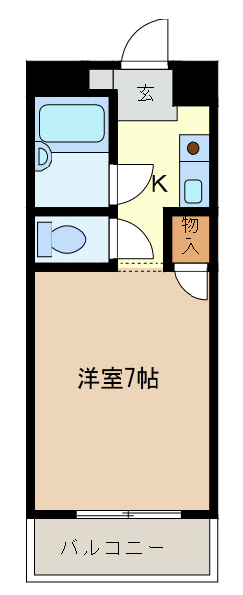 ホワイトハイツ鹿島台の間取り|一人暮らし層に需要が高い、景気に左右されにくく空室リスクが比較的低い間取りです。
「狭すぎない1K」として、市場賃料に合わせた賃料設定がしやすいと考えられます。
