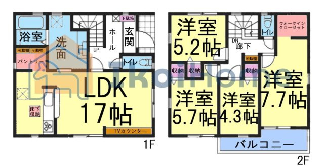 明石市大久保町江井島3期　新築戸建の間取り|●年中無休：当日予約可●建物が大きくLDK17帖！キッチンにはパントリーがあり便利！