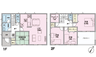 【間取り】 | 東広島市西条町寺家（寺家駅）全6区画　NO2 | 18帖リビング☆２階３室☆ファミリータイプ4LDK☆各居室に収納☆テレワークルームあり☆