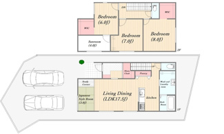 【間取り】 | 廿日市市大野字水口全2区画　NO1 | 17.5帖リビング☆2階3室☆タタミスペース☆ファミリータイプ3LDK☆ランドリールーム☆サンルーム☆クローゼット☆ウォークインクローゼット☆シューズインクローゼット☆収納充実プラン