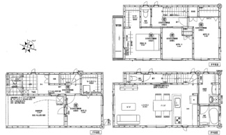 【間取り】 | 南区旭2丁目【全３区画】No３ | 全居室に収納を完備した1LDK+３Ｓの間取り。2階LDKは約16帖の広さを確保し、水回りを集約することで家事動線に配慮した設計です。1階には大型のウォークインクローゼットを備えています。