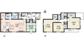 【間取り】 | グランファーレ元町3丁目　全1棟 | 全居室5.2帖以上の広さを確保した4LDK。1階には家事動線に配慮したミセスコーナーや、玄関横のSICを配置。2階の3部屋すべてに収納があり、主寝室には大型のWICを備えた収納豊富な設計です。