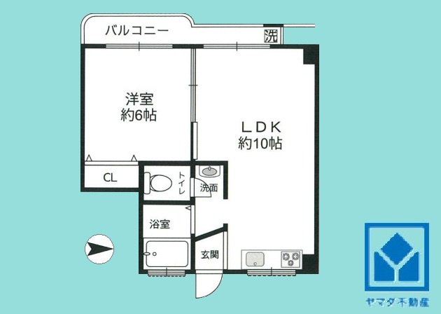 夙川カームマンションの間取り|1LDK、専有面積35.4平米、6階建て5階部分。2026年3月中旬室内全面リフォーム済の大変綺麗なお部屋です。