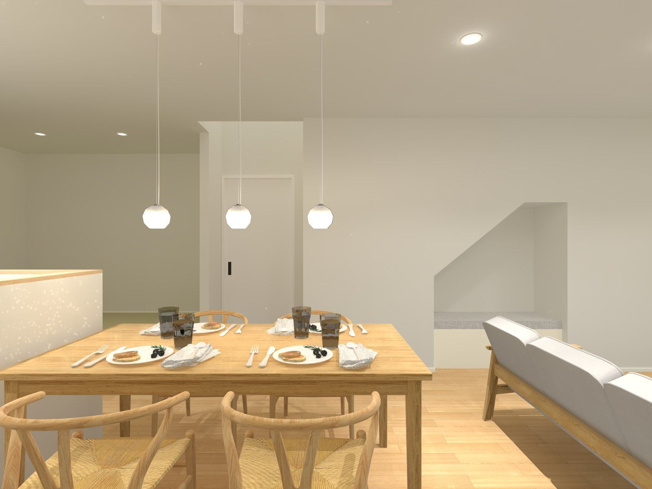 【ダイニング】 | 【NEXT-STEP HOME】▼△まるで注文住宅のような建売▼『大屋根と1階完結型の家』△▼ | ◆階段下にベンチスペースを設けています◆暮らしにゆとりを与えるポイントです◆