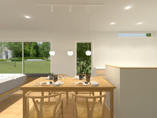 【居間・リビング】 | 【NEXT-STEP HOME】▼△まるで注文住宅のような建売▼『大屋根と1階完結型の家』△▼ | ◆リビングに入るとこの景色が…♪ウッドデッキの植栽が目に入るような配置にこだわりました！◆