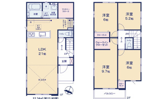 【間取り】 | 安佐北区可部東1（可部駅）全４区画　NO1 | 21帖リビング☆2階4室☆ファミリータイプ4LDK☆クローゼット☆ウォークインクローゼット☆ファミリークローク