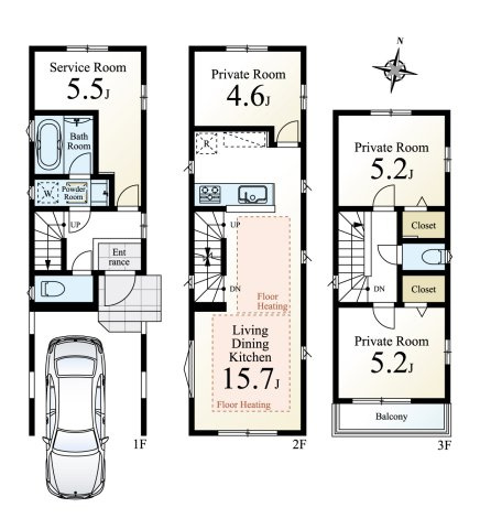 北区西が丘2丁目 全2棟 2号棟の間取り|建物面積93.55㎡　建物面積に車庫部分8.03㎡含