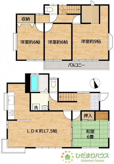 【間取り】 | 土浦市神立町　中古戸建 | リビングと和室が続き間設計ですので、大空間を演出できます(^O^)