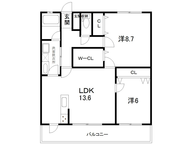 熊本市北区楠２丁目の賃貸マンションの間取り