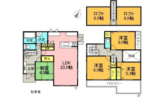 【間取り】 | 安芸郡熊野町城之堀1丁目 | リビングダイニング20帖続き間和室で、1階24.5帖広々♪