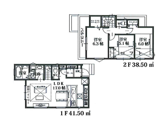 【間取り】 | 入間郡三芳町藤久保　新築一戸建住宅　全1棟　(ふじみ野店) | WIC・ロフトなど収納豊富なゆとりの3LDK。リビング階段と対面式キッチン採用でご家族間の会話も自然と生まれそうです。※図面を基に作成しています。現況と異なる場合は現況を優先いたします。
