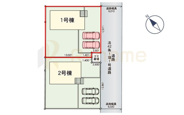 笠間市旭町第9　新築戸建て　1号棟の区画図|大きなお買い物だからこそ、メリット・デメリットを伝えさせて頂きます。
R-homeにお任せください♪
