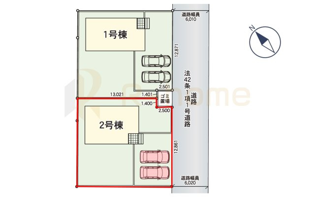 笠間市旭町第9　新築戸建て　2号棟の区画図|大きなお買い物だからこそ、メリット・デメリットを伝えさせて頂きます。
R-homeにお任せください♪
