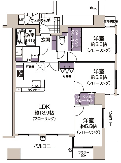 【間取り】 | プレステージ淀川グラットシエル | 東南角部屋・Ｒ８年３月室内改装済・ペット飼育可(飼育規定有)