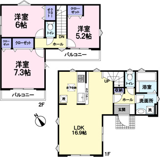 【間取り】 | 府中市多磨町2丁目新築戸建 | 駅徒歩10分、土地面積100㎡超、設備も充実しています。