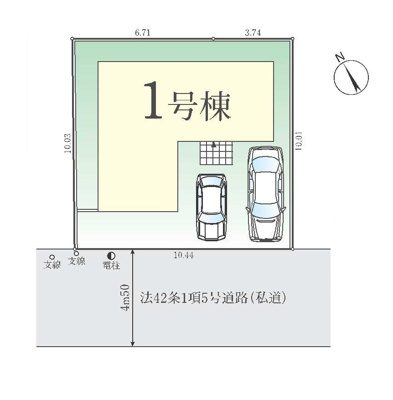 【区画図】 | 府中市多磨町2丁目新築戸建 | 区画図。カースペース2台分あります(車種による)。
