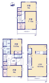 【間取り】 | 【仲介手数料無料！！】府中市西府町3丁目　新築戸建て（全7棟）G号棟　5890万円 | G号棟間取図